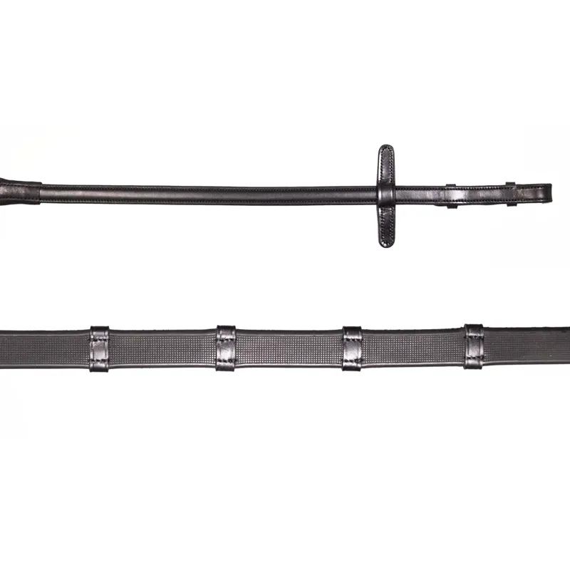 Henry James Smooth Eventer Hybrid Rubber Reins with Leather Stoppers - Black